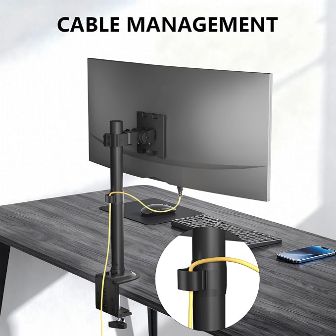 WALI Heavy Duty Single Monitor Arm Desk Mount for 13-49 Inch Screens, Ultrawide Monitor Stand with Full Motion Tilt, Swivel, Rotation, Holds up to 44 lbs, C-Clamp Mount for VESA 75/100mm,(M001S) - Image 8