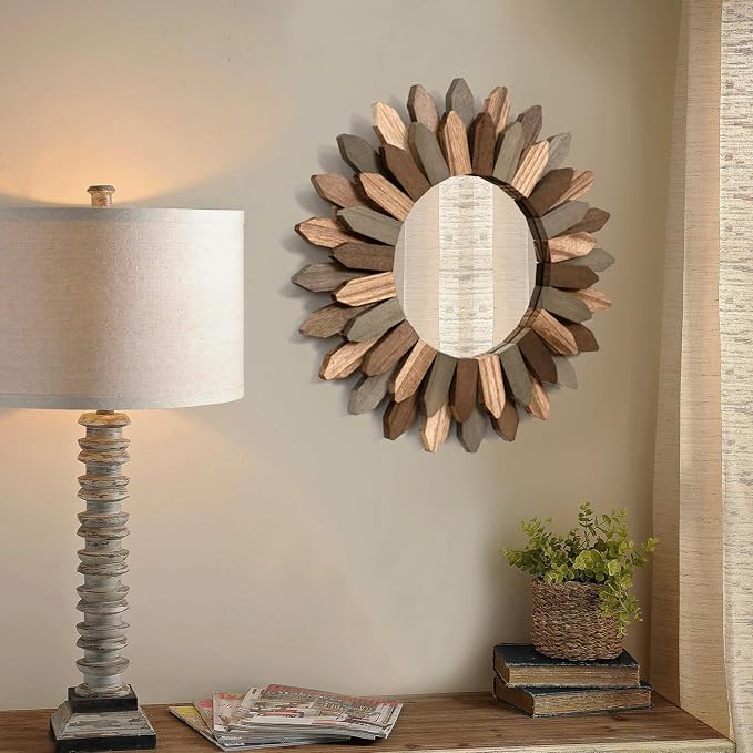 Honiway Boho Wall Decor 12 inch Decorative Mirror with Rustic Wood Sunburst Frame, Perfect for Bedroom, Living Room, Bathroom, Kitchen - Image 8