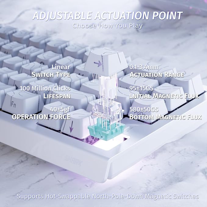 ATTACK SHARK X68HE RT Mechanical Gaming Keyboard 60% Wired TKL-WhiteContour | Adjustable Actuation,Hall Effect Magnetic Switch,8KHz Polling Rate,RGB Backlit,Top Mount,Side Printed Keycap for PC Mac Gamer - Image 3