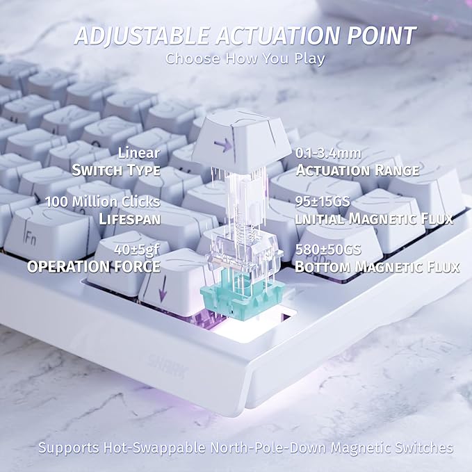 ATTACK SHARK X68HE 60% Wired RT 8K Keyboard+Wireless R1 Mouse-White Contour | Adjustable Actuation,Hall Effect Mechanical Magnetic Switch,Coiled Cable,USB C/2.4Ghz/BT Ultralight 18K DPI Mice for PC Gamer - Image 3