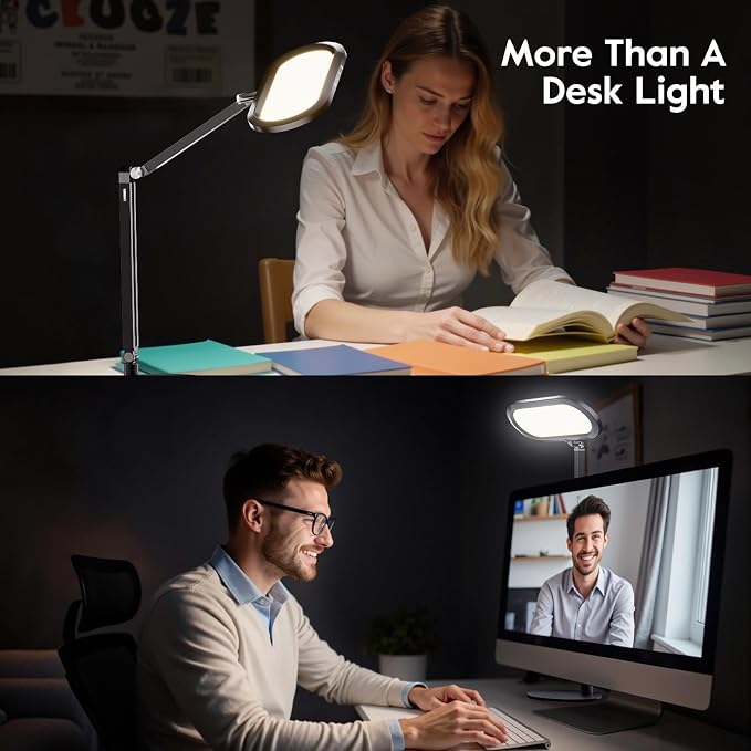 LitONES Premium LED Desk Lamp, Dual-Sided Soft Lighting with Knob Remote | Eye-Caring Diffused Light for Home Office, Video Conferencing, Zoom, Reading, Study, Craft, Stepless Dimming & Color, Memory - Image 4