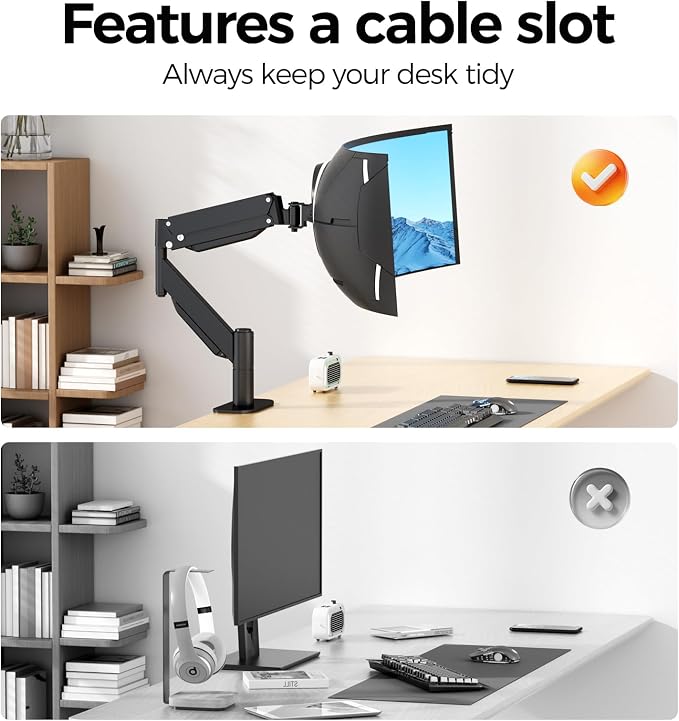 Suptek Single Monitor Arm for 27–57 Inch Ultrawide Large Screen Monitors, Heavy Duty Gas Spring Desk Mount with Tilt Swivel, VESA 75/100, Supports 59.4 lbs, Clamp & Grommet, MD71MAX - Image 4