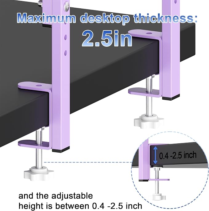 2-Tier Desk Shelf | Desk Organization Expandable Clamp on Desk Shelf Desktop Accessories for Offices and Game Rooms (Purple) - Image 5