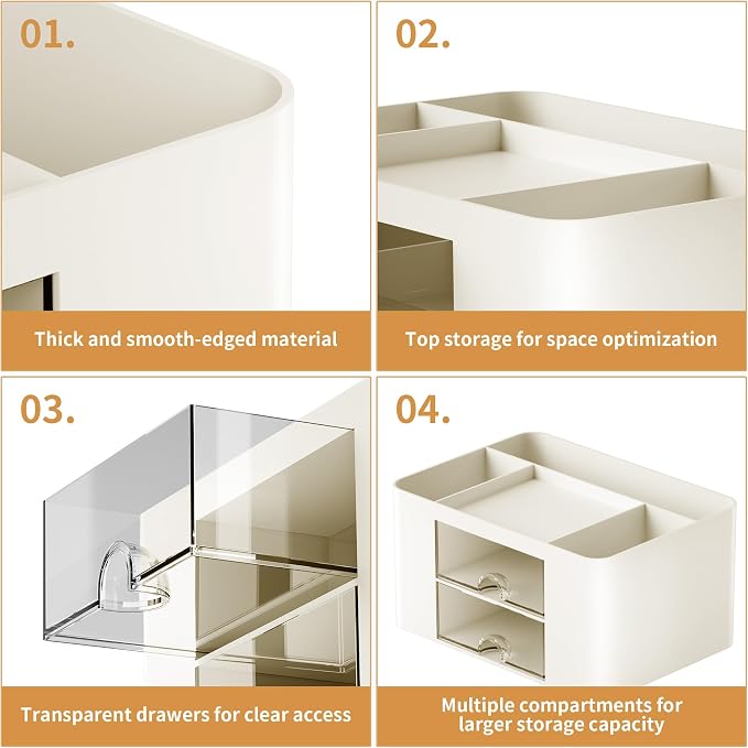 Marbrasse Pen Organizer with 2 Drawer, Multi-Functional Pencil Holder for Desk, Desk Organizers and Accessories with 5 Compartments + Drawer for Office Art Supplies (Beige) - Image 6