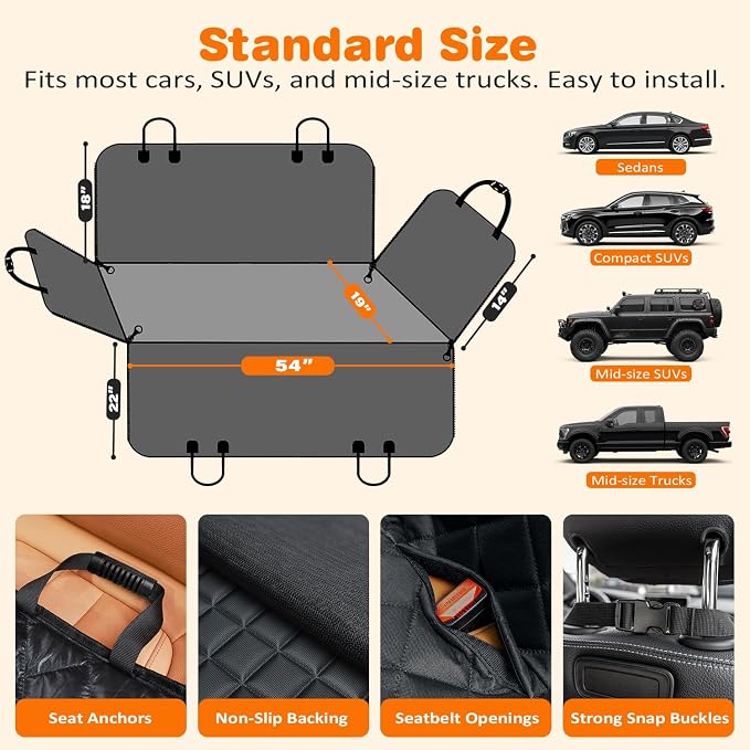URPOWER 900D Heavy Duty Scratch Proof Dog Car Seat Cover for Pets 100% Waterproof Seat Cover Hammock Nonslip Durable Soft Back Seat Covers for Cars and SUVs - Image 6