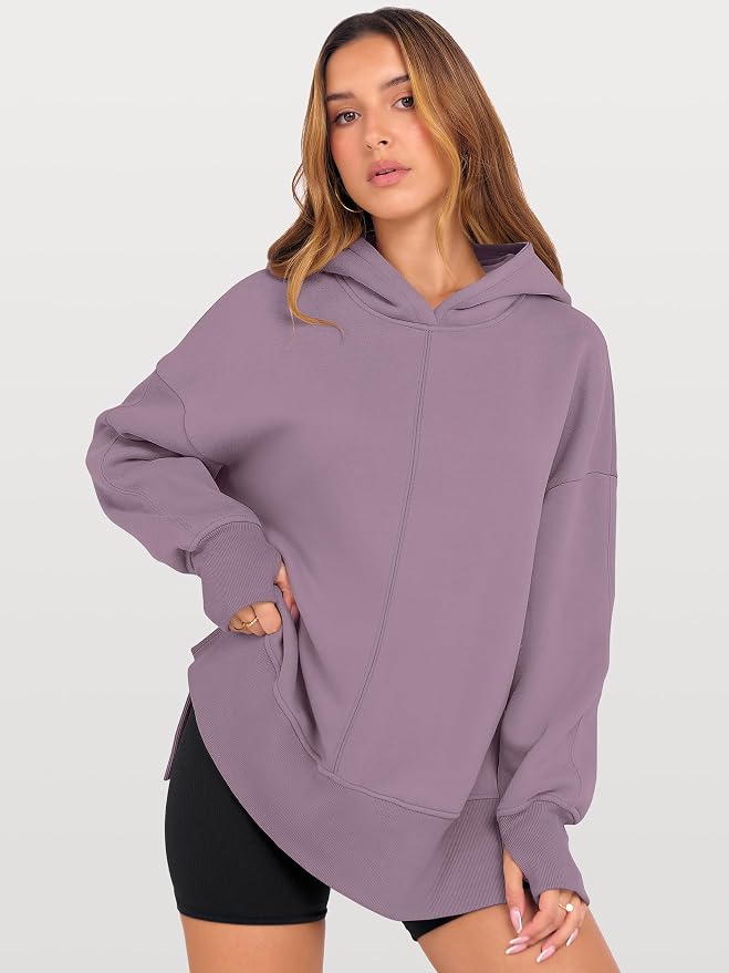 ANRABESS Womens Oversized Hoodies Long Sleeve Fleece Side Slit Hooded Sweatshirts Pullover 2026 Fall Outfits Y2K Clothes - Image 2