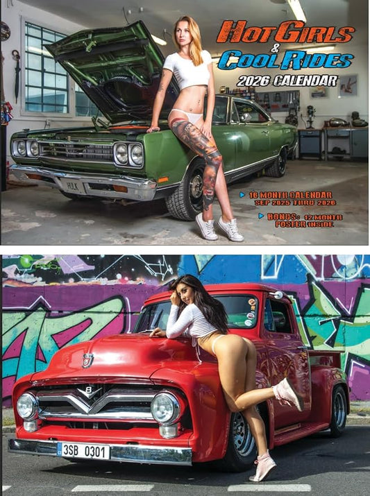 2026 Hot Girls & Cool Rides Deluxe Wall Calendar, with Free Poster, Pin Ups Cars Trucks by Unknown