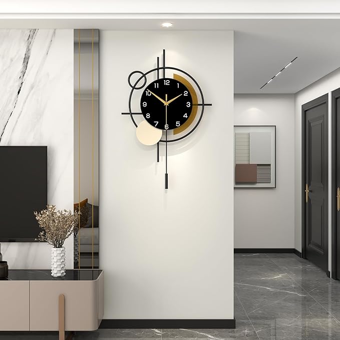 Large Wall Clock for Living Room Decor Modern Wall Clock with Pendulum Silent Quartz Battery Operated Metal Decorative Clock for Dining Room,Kitchen,Home,Bathroom,Bedroom,17.7x27.3 in by CreativeWallClock