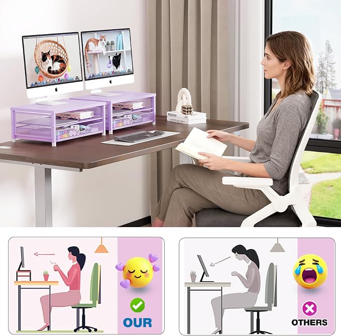 OPNICE Computer Monitor Stand Riser, Desk Organizer with Drawer, Printer & Laptop Stand, Office Desk Accessories & Workspace Desktop Organizers Storage for Office Supplies(Purple) - Image 5