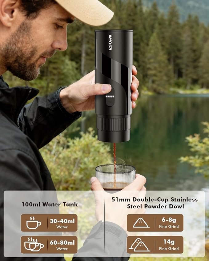All in 1 Portable Electric Espresso Machine & Coffee Grinder & Milk Frother | Mini Compact Travel Coffee Maker Set for Ground Coffee & NS Capsules，Ideal for Camping, Car, RV, Hiking, Office, Home, Gift - Image 6