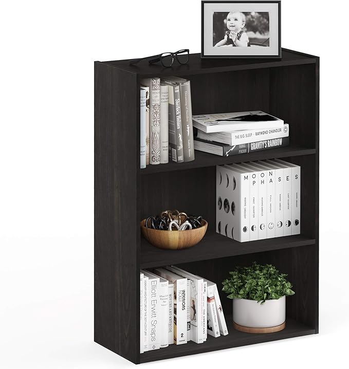 Furinno PASIR Book Shelf, 3-Tier Bookshelf, Storage Shelves Bookcase, 9.7 x 23.7 x 31.5, for Living Room, Bedroom, Home Office, Espresso by Furinno-FitsYourSpaceFitsYourBudget