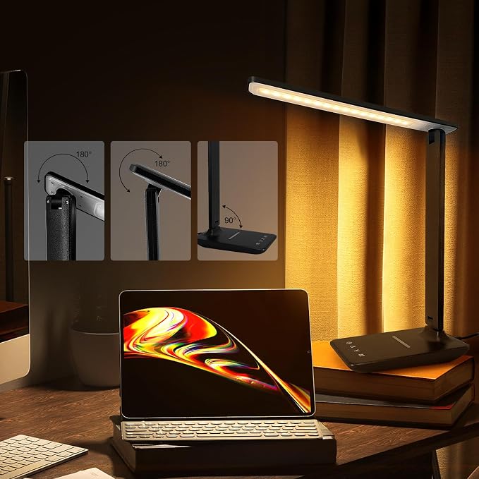 White crown LED Desk Lamp with 15W Wireless Charger & USB Port, Dimmable Table Lamp with 5 Lighting Modes, Sensitive Touch Control, Foldable & Portable Desk Light for Home, Office, Bedroom, Reading - Image 7