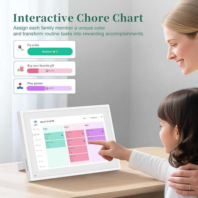 Digital Calendar,10.1 Inch Smart Electronic Calendar Family Planner,IPS HD Touch Screen Home Interactive with WiFi App Control,AI Meal Schedule, Duty Chart,Achievement Rewards-Share Photos,Videos and Sound Reminder,Gifts for Women Men Mom Dad,Desk Cale... - Image 5