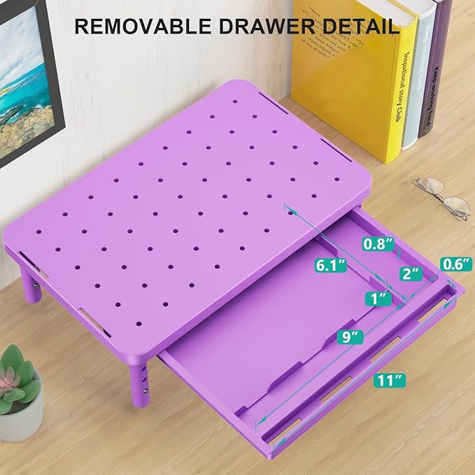 WALI Computer Monitor Stand with Storage, Desk Monitor Riser 3 Height Adjustable, Laptop Riser with Airflow Vents, Desk Organizer for Computer, Laptop, Printer (PTT002-V), 1 Pack, Violet - Image 7