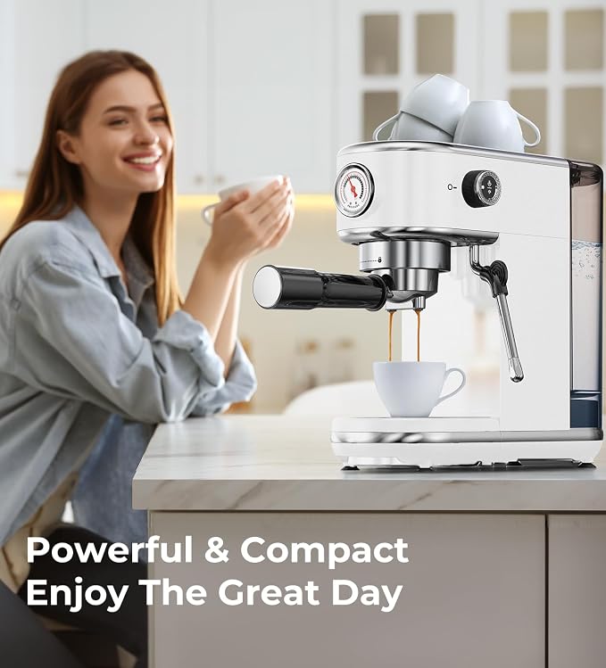 atatix 20 Bar Espresso Machine with Milk Frother, Compact Espresso Maker | Stainless Steel Coffee Machine with Precise Temp Control, 44oz Removable Water Tank for Latte, Cappuccino, White - Image 8