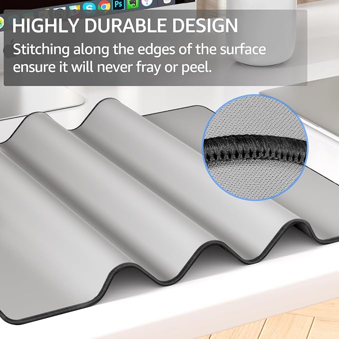 KTRIO Large Gaming Mouse Pad, Desk Mat, 31.5 x 15.7 in, Silver Grey, XXL | Smooth Micro-Weave Surface, Artistic Pattern Design, Non-Slip Rubber Base, Durable Stitched Edges, Office & Home Use - Image 3
