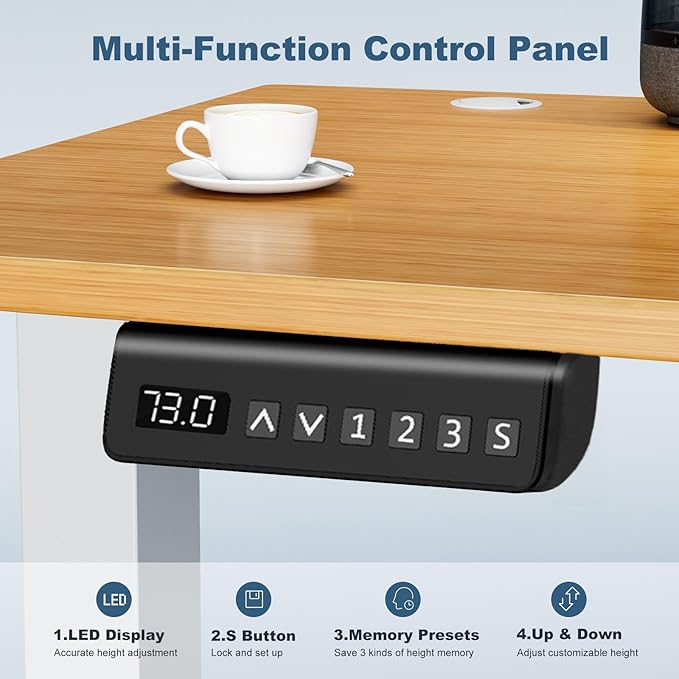 DUMOS 48 Inch Electric Standing Desk, Memory Adjustable Home Office Desk | Sit Stand Up Desk for Work Home Office,Adjustable Desk, Rising Computer Table with Splice Board,Cable Management,Hook,Oak - Image 6