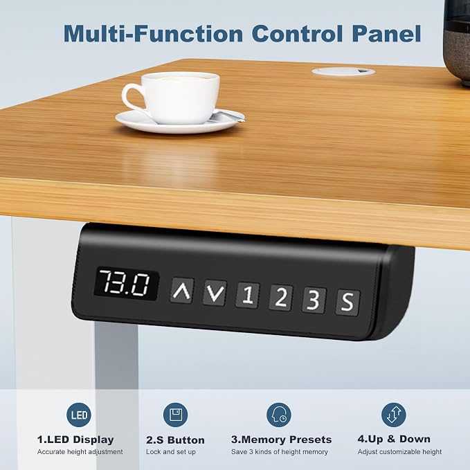 DUMOS 63 Inch Electric Standing Desk, Memory Adjustable Home Office Desk | Sit Stand Up Desk for Work Home Office,Adjustable Desk, Rising Computer Table with Splice Board,Cable Management,Hook,Oak - Image 6