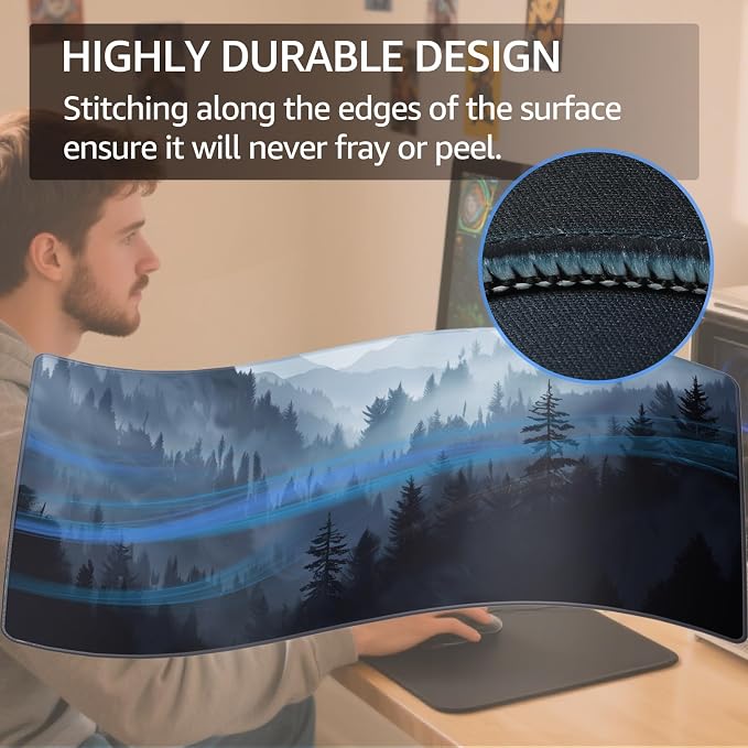 KTRIO Large Gaming Mouse Pad, Desk Mat, 31.5 x 11.8 in, Cloud Forest, XL | Smooth Micro-Weave Surface, Artistic Pattern Design, Non-Slip Rubber Base, Durable Stitched Edges, Office & Home Use - Image 3