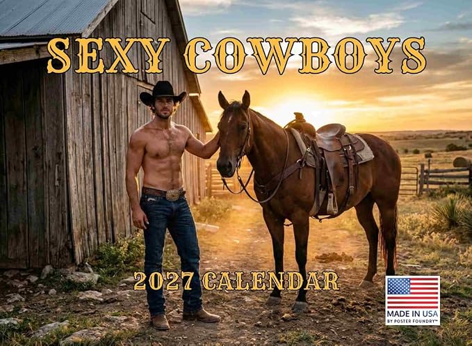 Sexy Cowboy Calendar 2027 Shirtless Men Monthly Wall Calender 12 Month by PosterFoundry