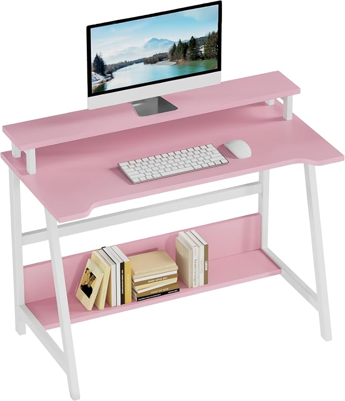 ALISENED 31.5 Inch Small Office Desk with Storage, Small Desk for Small Spaces, Compact Home Office Desk, Mini Study Desk for Bedroom, Pink by ALISENED