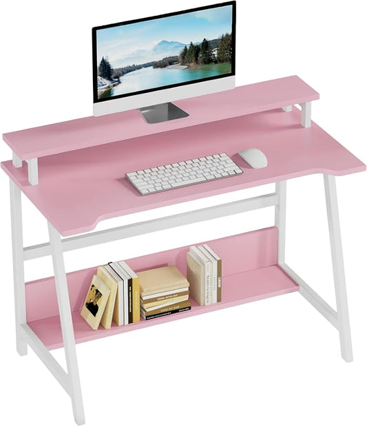 ALISENED 31.5 Inch Small Office Desk with Storage, Small Desk for Small Spaces, Compact Home Office Desk, Mini Study Desk for Bedroom, Pink by ALISENED