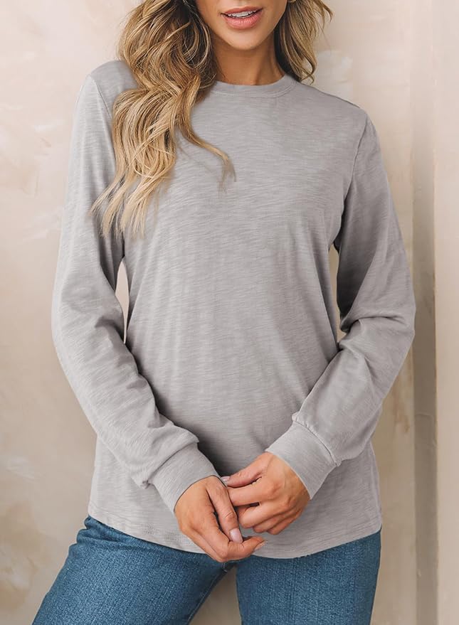 EVALESS Womens Crewneck Long Sleeve Tops Casual Polka Dots Tops Fall 2026 Tshirts Shirts - Image 2