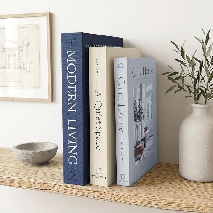 OuMuaMua Decorative Books for Home Decor, Set of 3 Stackable Fake Books for Coffee Table Bookshelf Decor, Modern Aesthetic Decorative Book for Home Living Room Bedroom Office Decoration, Blue - Image 9