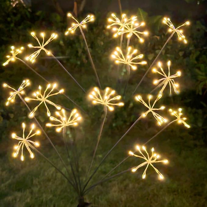 JJGoo Solar Garden Lights, New Upgraded 2 Pack Solar Swaying Starburst Light, Waterproof Fireworks Outdoor Lights, Yard Patio Pathway Decoration, Warm White - Image 8