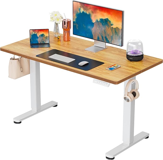 ErGear Height Adjustable Electric Standing Desk, 44 x 24 Inches Sit Stand up Desk, Memory Computer Home Office Desk, Light Vintage Brown by ErGear