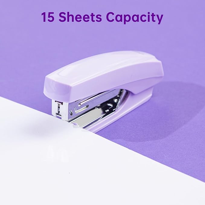 deli Office Supplies Set, Desk Accessory Organizer Kit, Purple | Stationary Set, Desk Supplies with Rotating Multi-Functional Pen Holder &Stapler Set for Office, School, Home - Image 6