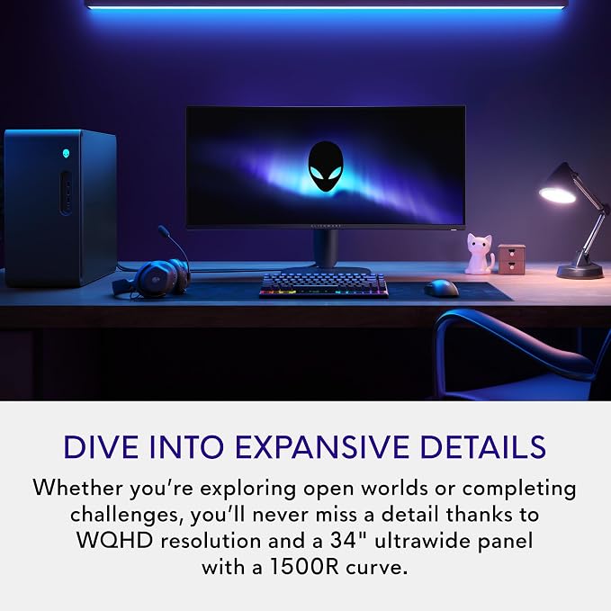 Alienware 34 Curved Gaming Monitor – AW3425DWM - 34-inch WQHD 180Hz 1ms Display, 1500R, AMD FreeSync Premium, VESA AdaptiveSync. - Image 2
