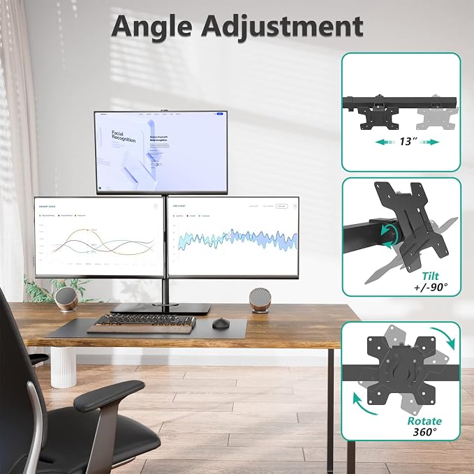 WALI Triple Monitor Stand, Height Adjustable Free-Standing Monitor Desk Mount, fits 3 Computer Screens up to 27 Inch, Holds up to 22lbs per Arm (GMF003) - Image 6
