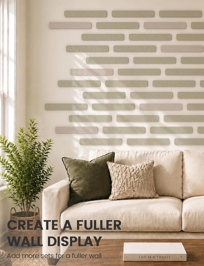 Fluxynara 13" x 2" Felt Wall Panels, Sage | 5-Pack Cork Board Alternative with 35 Push Pins, Adhesive Mounting for Bedroom Door or Home Office - Image 7