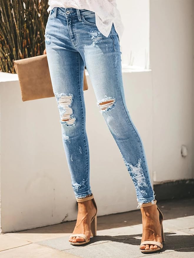 KUNMI Women's Skinny Ripped Trendy Jeans Distressed Stretchy Denim Pants - Image 3