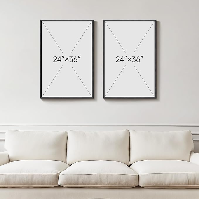 Large Framed Black and White Abstract Wall Art for Living Room, Set of 2 Modern Minimalist Canvas Prints Artwork for Walls, Seascape Pictures for Bedroom Dining Room Hallway Office Wall Decor 24x36 In - Image 3