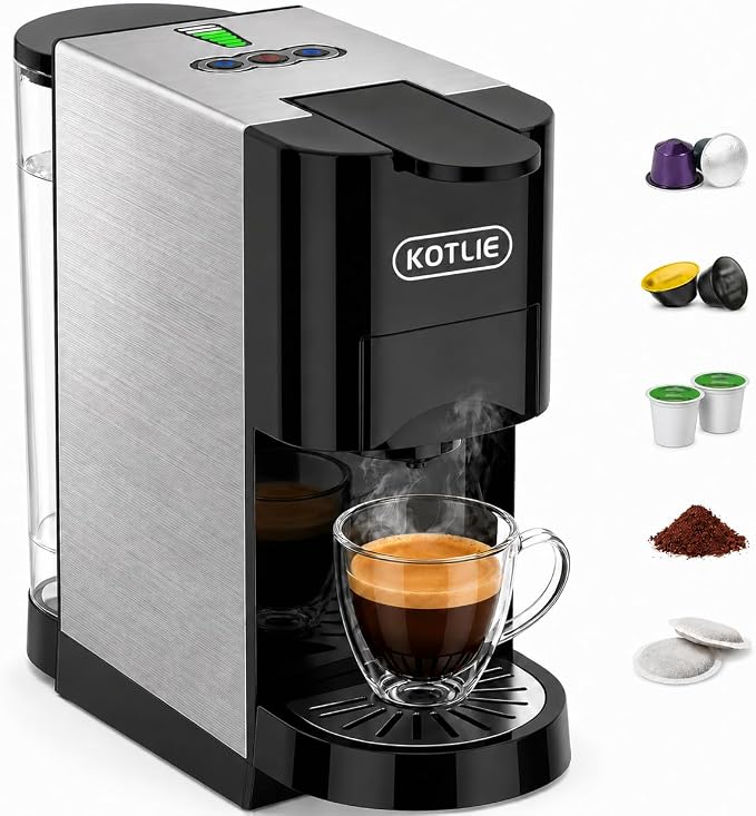 5 in 1 Single Serve Coffee Maker for K-Cup Pods, Nespresso Original, Dolce Gusto, ESE 44mm and Ground Coffee, 19 Bar Espresso Coffee Machine with Fast Brewing for Home Kitchen Office, Classic by KOTLIE