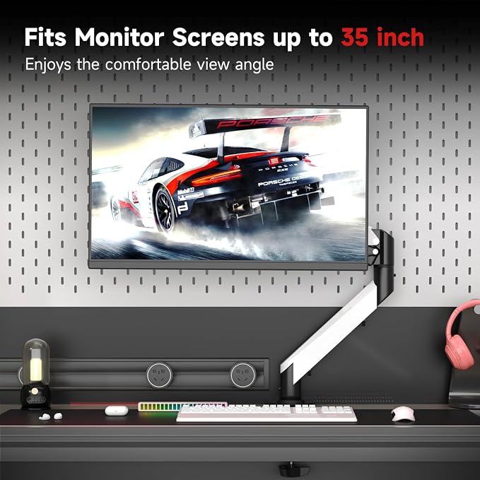 Suptek Monitor Mount Gas Spring Monitor Arm Desk Mount Fully Adjustable Fits 17 20 22 23 24 26 27 32 35 inch Monitors Weight Capacity up to 24.25 lbs (Black+White, 17"-35") - Image 4
