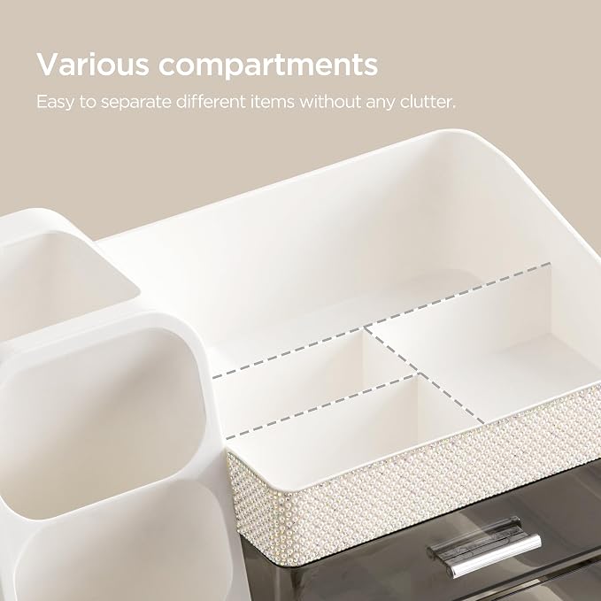 HBlife Makeup Organizer with Brush Holder for Vanity, Large Plastic Bathroom Countertop Organizer Skin Care Storage, Easy to Store Lipsticks, Nail Polishes, Perfumes, Eyeshadow Palettes, Pearl White - Image 5