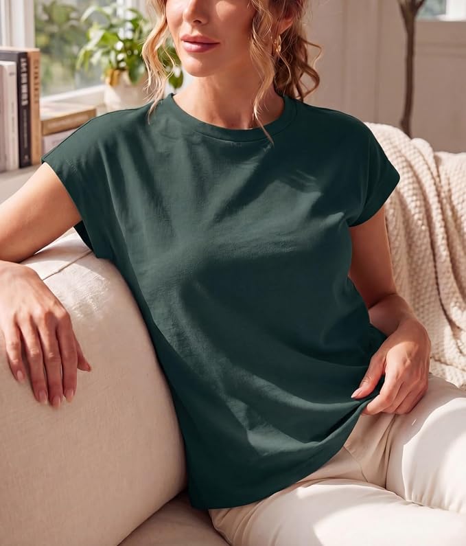 GRECERELLE Womens Summer Tops Cap Sleeve Crew Neck Basic T-Shirt | Everyday Casual Wear, Layering Friendly, Wrinkle-Resistant, Business Casual Ready, Lightweight & Packable, Capsule Wardrobe - Image 4