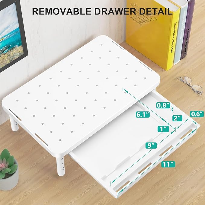 WALI Computer Monitor Stand with Storage, Desk Monitor Riser 3 Height Adjustable, Laptop Riser with Airflow Vents, Desk Organizer for Computer, Laptop, Printer (PTT002-W), 1 Pack, White - Image 7