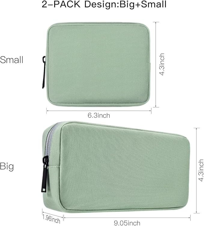 imComor Universal Electronics Accessories Case Bag, 2-Pack Portable Soft Carrying Case Bag Pouch Wire Cable Organizer for Hard Drive, Power Adapter, Laptop Mouse, Cosmetics Kit, Small+Big-Mint Green - Image 2