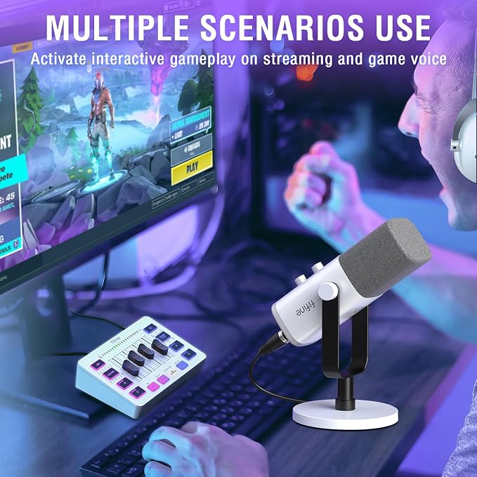 FIFINE Gaming Equipment Bundle, XLR/USB Streaming Dynamic Microphone with Audio Mixer Set, Podcast Recording Mic with Gain Knob, PC Mixer with Slider Fader Kit for Video, Game Voice-Ampligame KS5W - Image 8