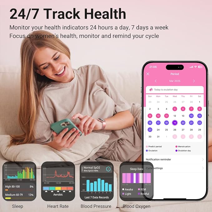 Trendia Smart Watches for Women - 1.83'' HD 2026 Fitness Tracker with Answer and Make Calls with Heart Rate Sleep SpO2 Monitor 120+ Sport Modes IP68 Waterproof and Compatible iPhone and Android Pink - Image 4