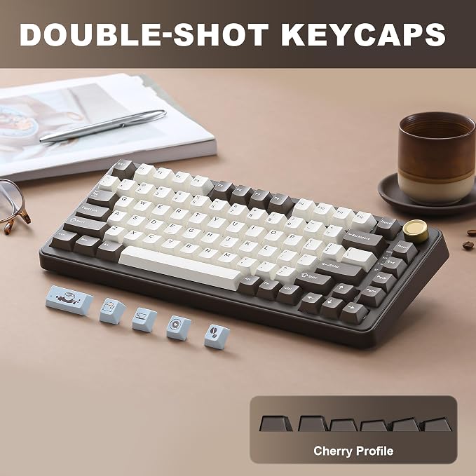 YUNZII B75 PRO 75% Wireless Mechanical Keyboard (Coffee Brown, Cocoa V2) | Hot Swap Keyboard with Knob, Gasket Mount, Creamy Pre-lubed Switch for Smooth Typing, BT/USB-C/2.4G, for Gaming - Image 7