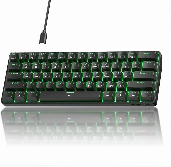 TMKB 60% Mechanical Gaming Keyboard, Red Linear Switch, Wired, Black | LED Backlight, Anti-Ghosting, Detachable USB-C, Double-Shot Keycaps, 61 Keys by TMKB