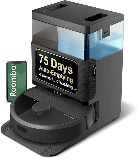 iRobot Roomba Plus 405 (G181) 2in1 Vacuum & Mop Robot with AutoWash Dock - Dual Spinning, Smart & Fast Mapping, Ideal for Pet Hair, Self-Empties 75 Days, Intense Suction, Pad Washing & Drying by Unknown