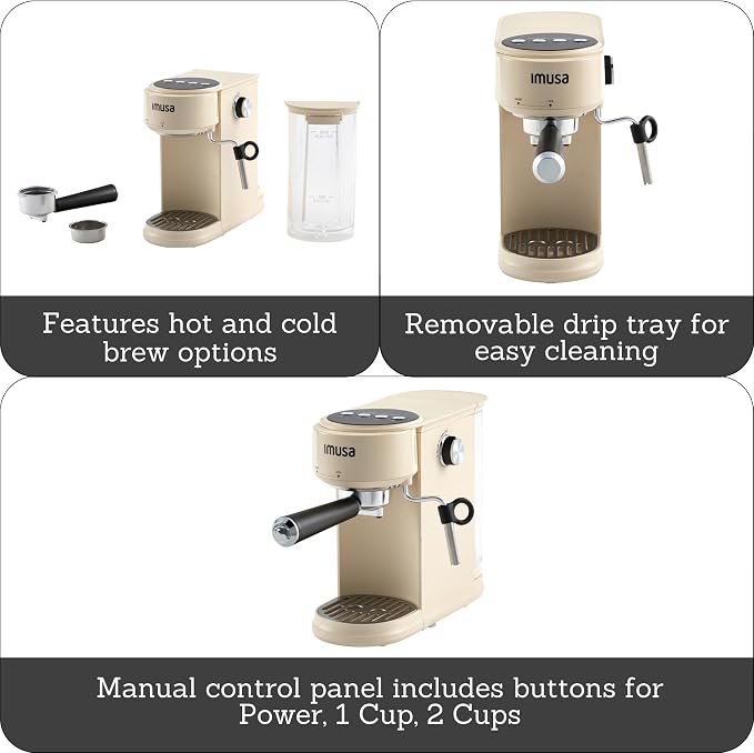 IMUSA 1 or 2 Cup Electric Slimbrew Espresso Cappuccino Coffee Maker, Almond | Milk Frother for Cappuccino, Thermoblock Fast Heating System, Compact Design, Makes Latte, Macchiato, Mocha, Hot or Iced - Image 2