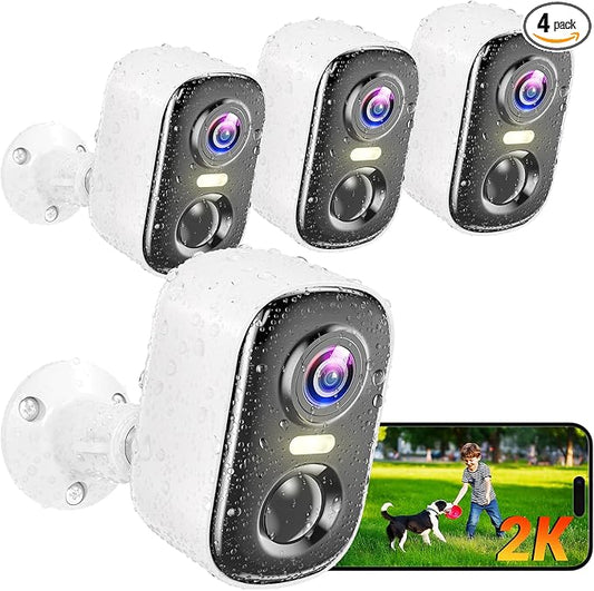 Outdoor Security Camera Wireless, 2K Battery Powered WiFi Cameras for Home Security with AI Motion Detection, Color Night Vision, Siren Alarm, 2-Way Talk, IP66 Waterproof, Cloud/SD Storage (4 Pack) by MISECUSecurityCamera