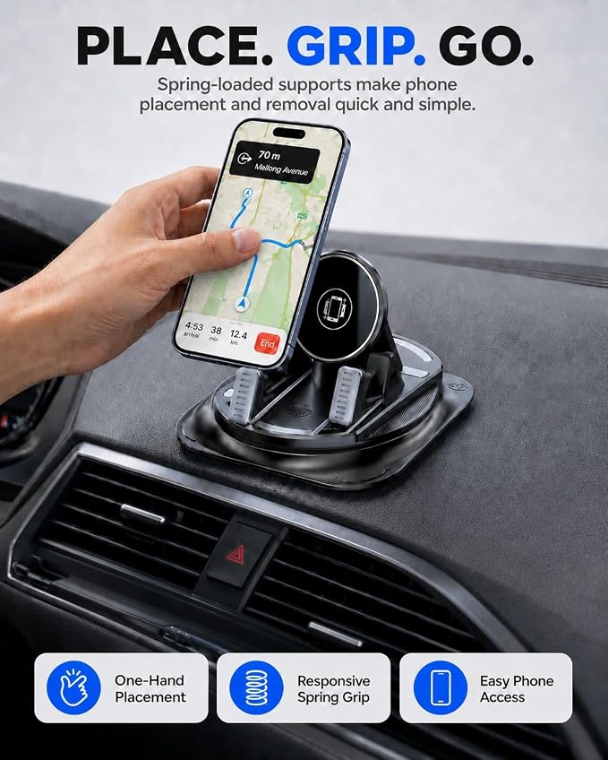 Car Phone Holder 360 Degree Rotation Navigation Mount Splendid Dashboard Windshield Accessories for Women Rotating Soporte De Telefono para Carro Grip Anti-Slip Grips(Mirror Edition) - Image 4